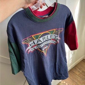 Harley-Davidson Navy Tee with Green and Maroon Accents